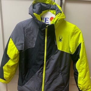 Spyder Kids' Neon Yellow and Gray Ski Jacket